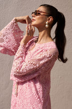 Iqra Pink Lace Kurta Set with Pearl Embroidery