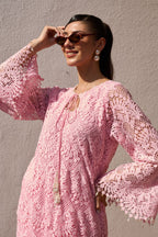 Iqra Pink Lace Kurta Set with Pearl Embroidery