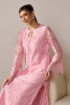 Iqra Pink Lace Kurta Set with Pearl Embroidery