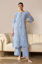 Alia Blue Lace Kurta Set With Pearl Embroidery