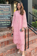 Iqra Pink Lace Kurta Set with Pearl Embroidery