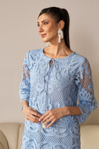 Alia Blue Lace Kurta Set With Pearl Embroidery