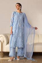 Alia Blue Lace Kurta Set With Pearl Embroidery