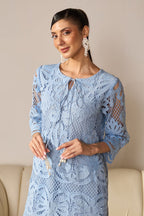 Alia Blue Lace Kurta Set With Pearl Embroidery