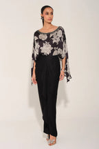 Rosetta Hand-Embroidered Cape Top & Skirt Set