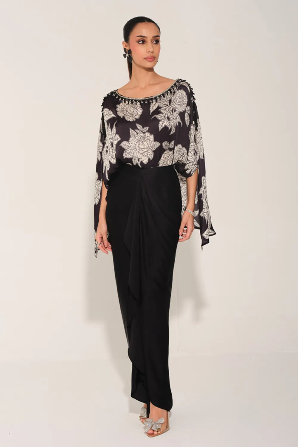 Rosetta Hand-Embroidered Cape Top & Skirt Set