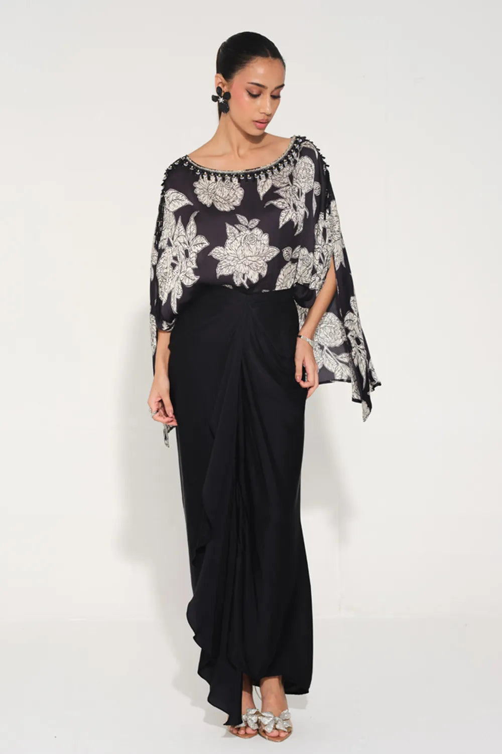 Rosetta Hand-Embroidered Cape Top & Skirt Set