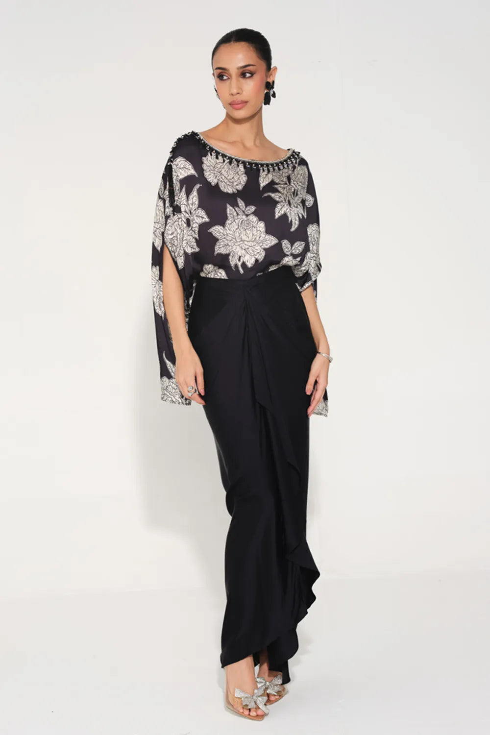 Rosetta Hand-Embroidered Cape Top & Skirt Set