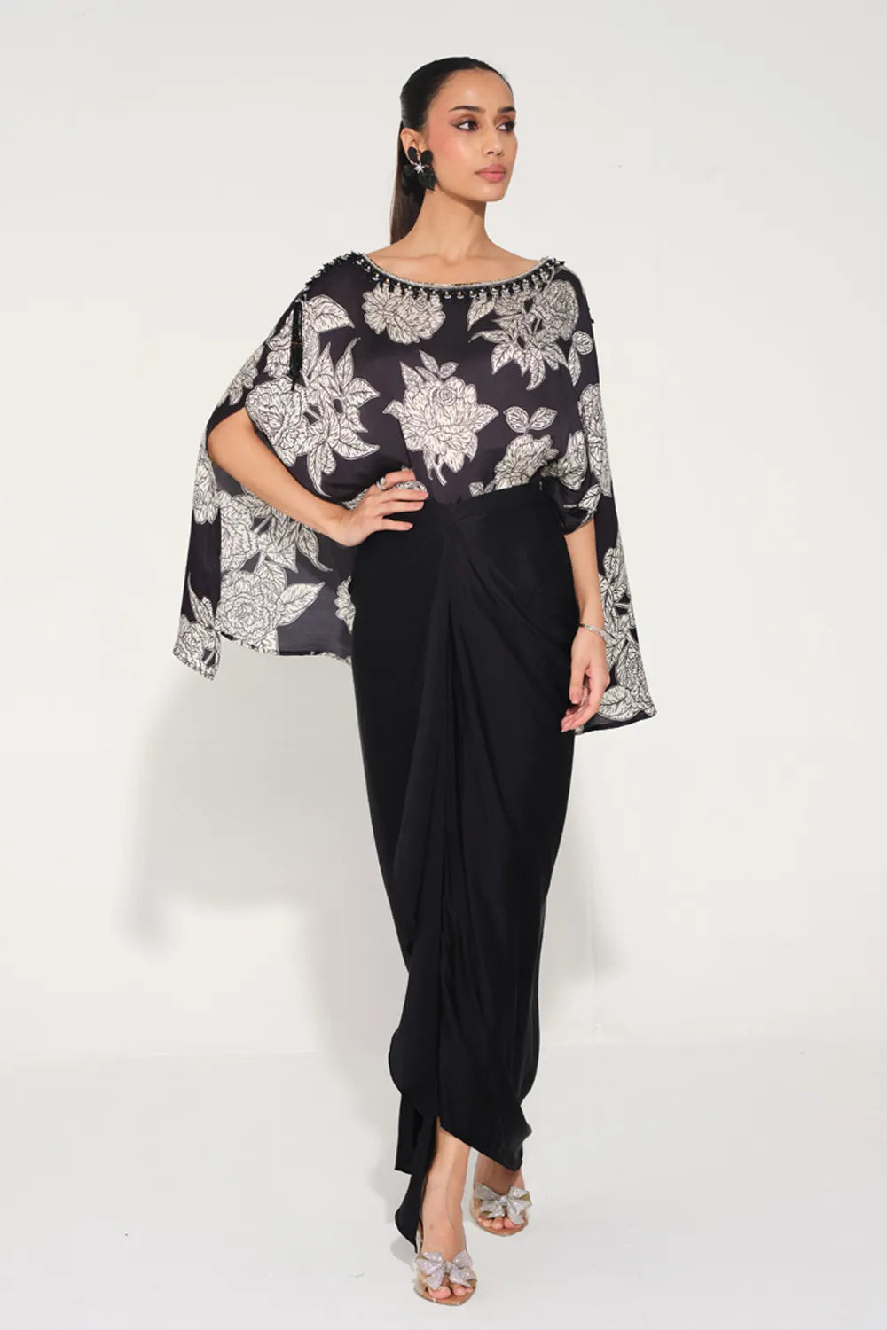 Rosetta Hand-Embroidered Cape Top & Skirt Set