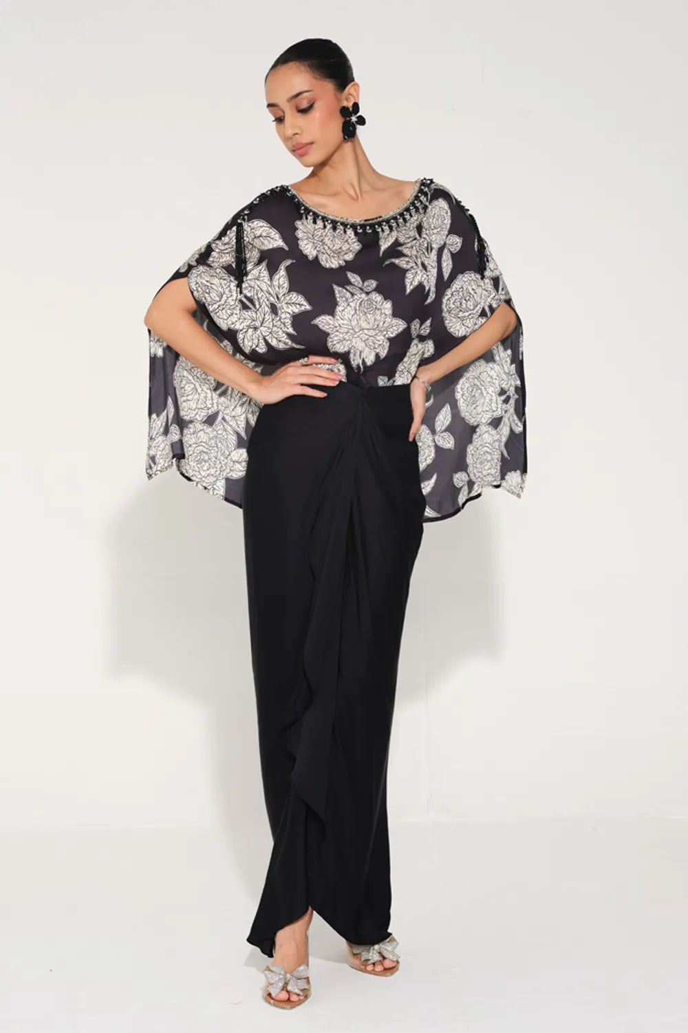 Rosetta Hand-Embroidered Cape Top & Skirt Set