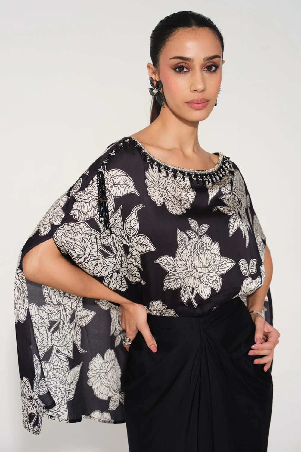 Rosetta Hand-Embroidered Cape Top & Skirt Set