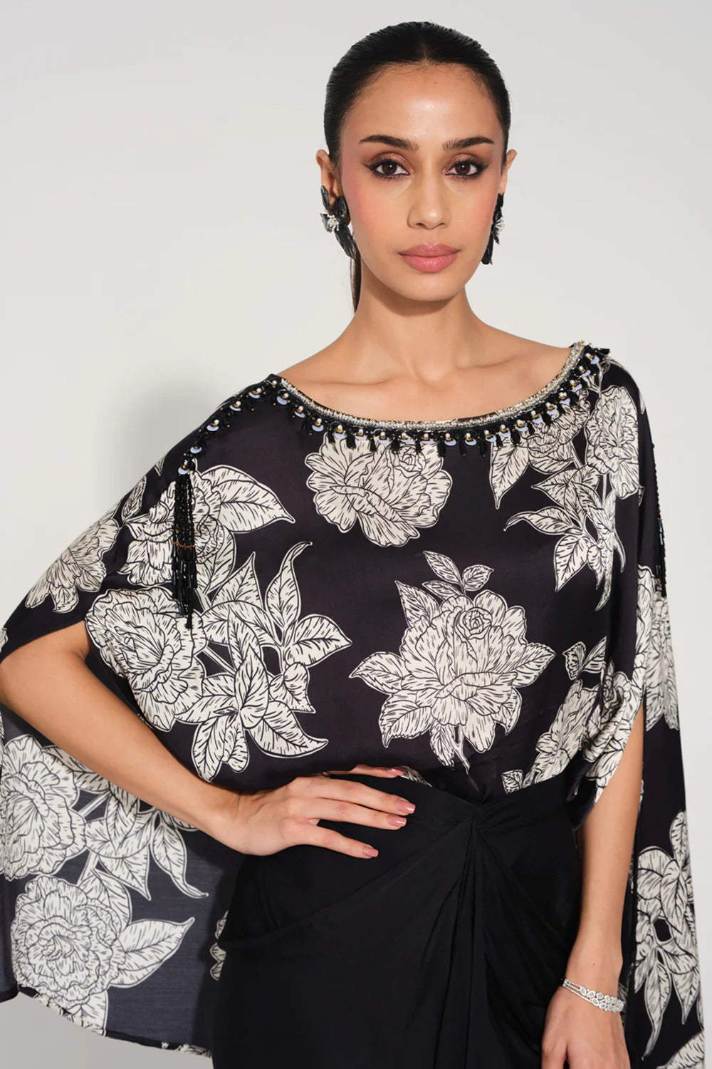 Rosetta Hand-Embroidered Cape Top & Skirt Set