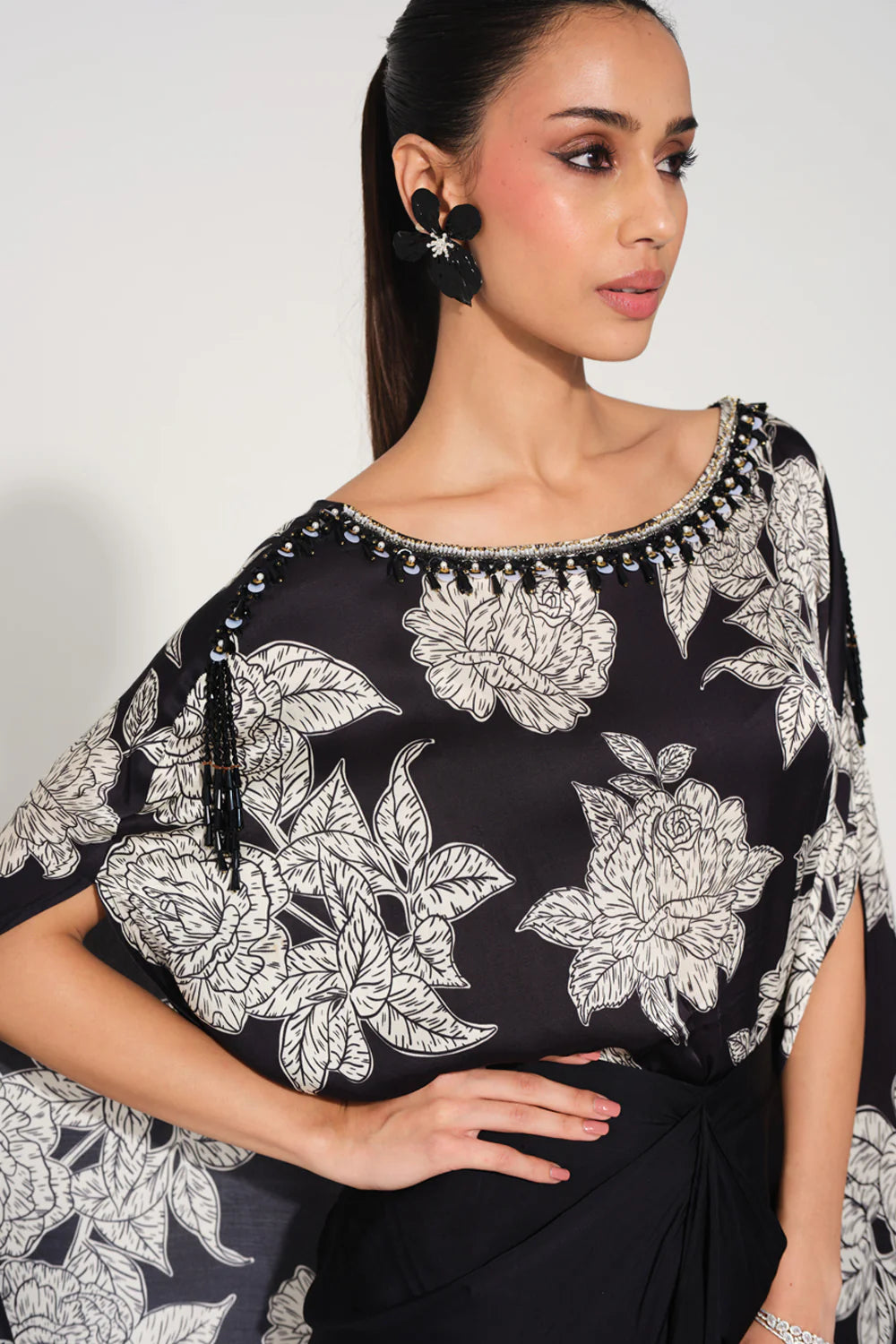 Rosetta Hand-Embroidered Cape Top & Skirt Set