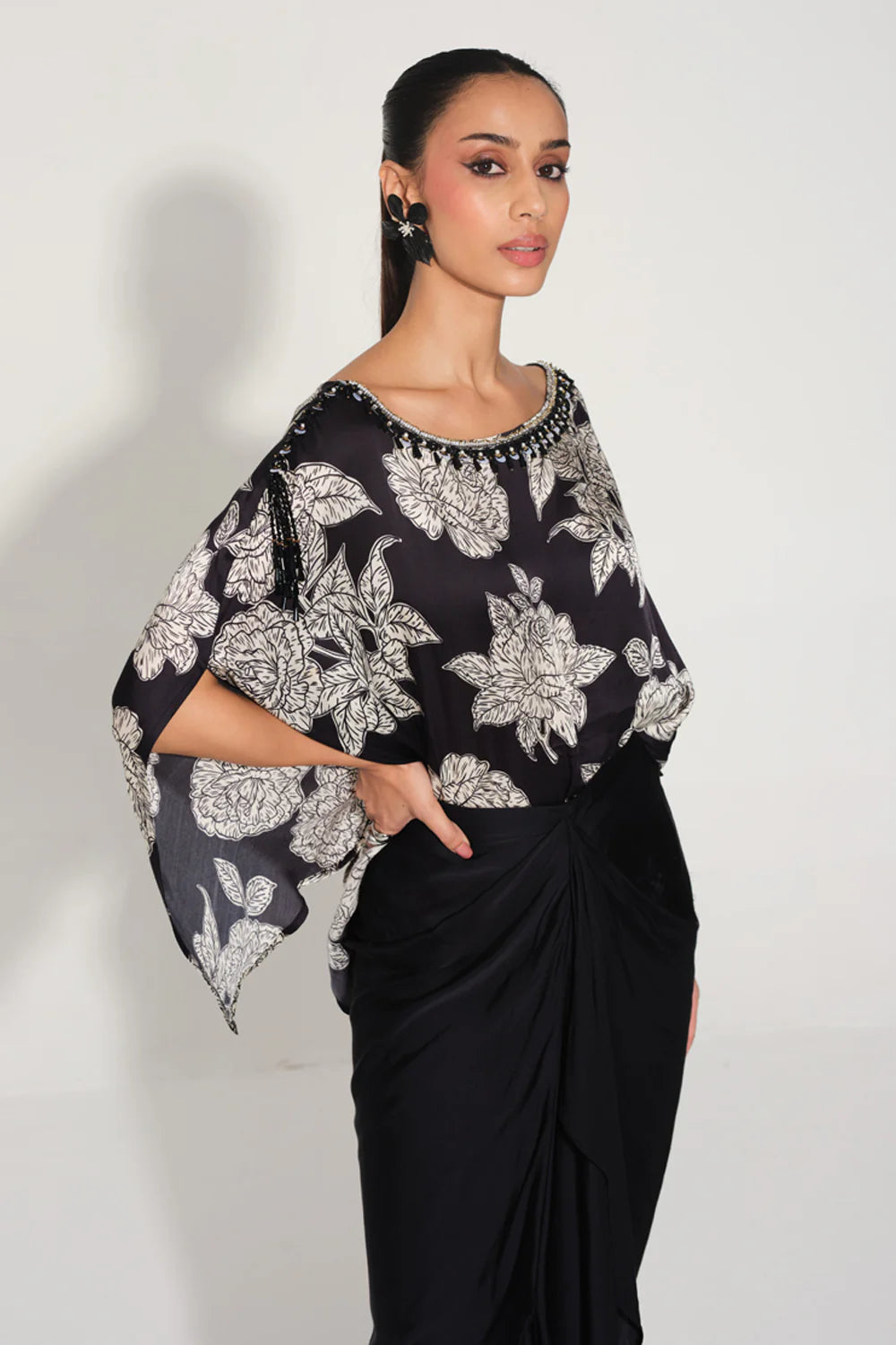 Rosetta Hand-Embroidered Cape Top & Skirt Set