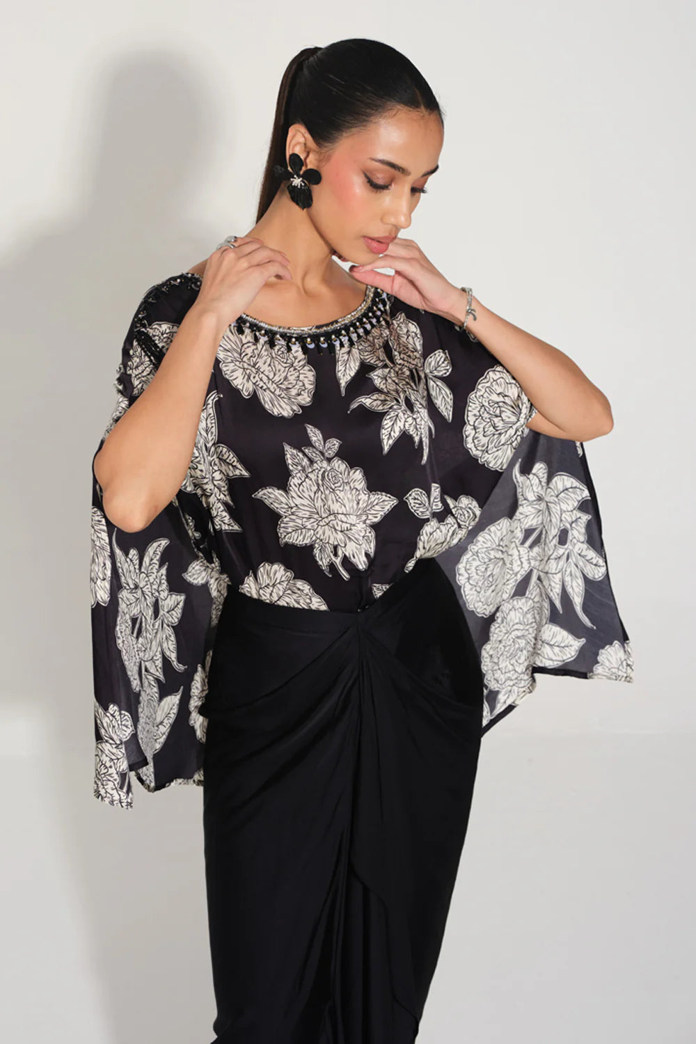 Rosetta Hand-Embroidered Cape Top & Skirt Set
