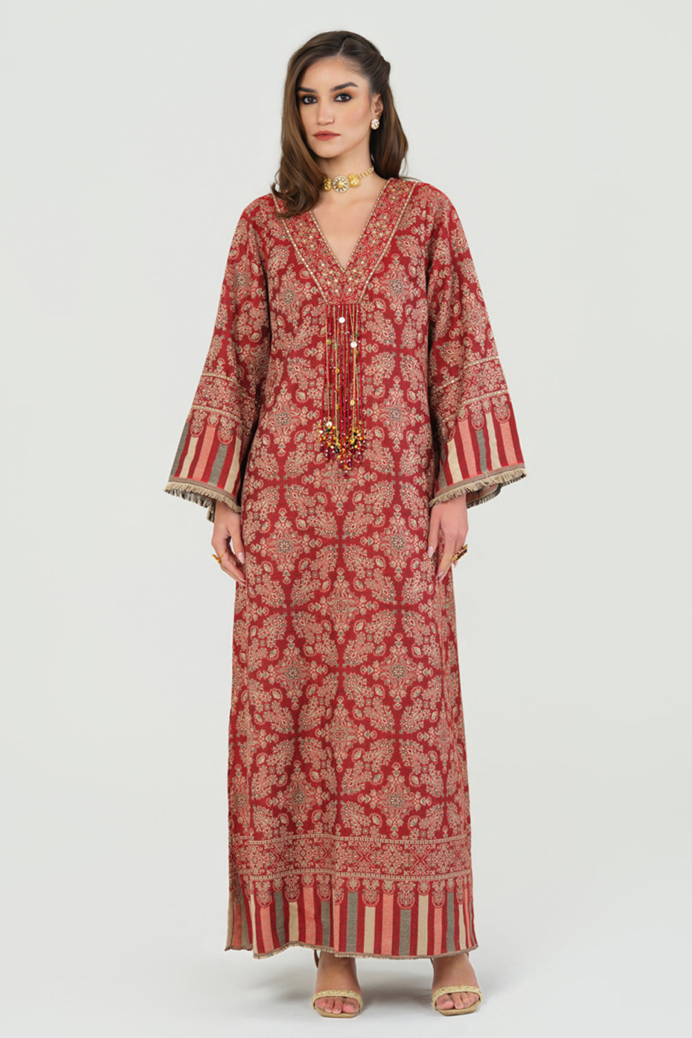 Inaaya Embroidered Shawl Kaftan (Red)