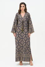 Zia Embroidered Shawl Kaftan (Navy Blue)