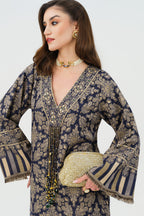 Zia Embroidered Shawl Kaftan (Navy Blue)