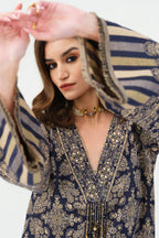 Zia Embroidered Shawl Kaftan (Navy Blue)