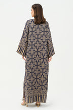 Zia Embroidered Shawl Kaftan (Navy Blue)