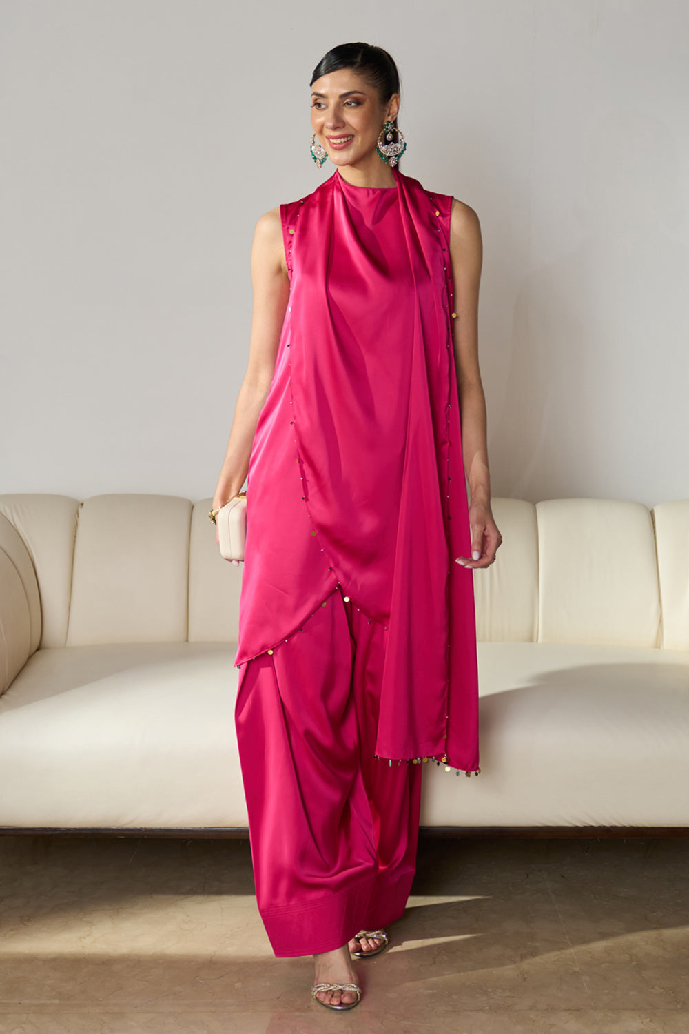 Talia Draped Set in Fuchsia