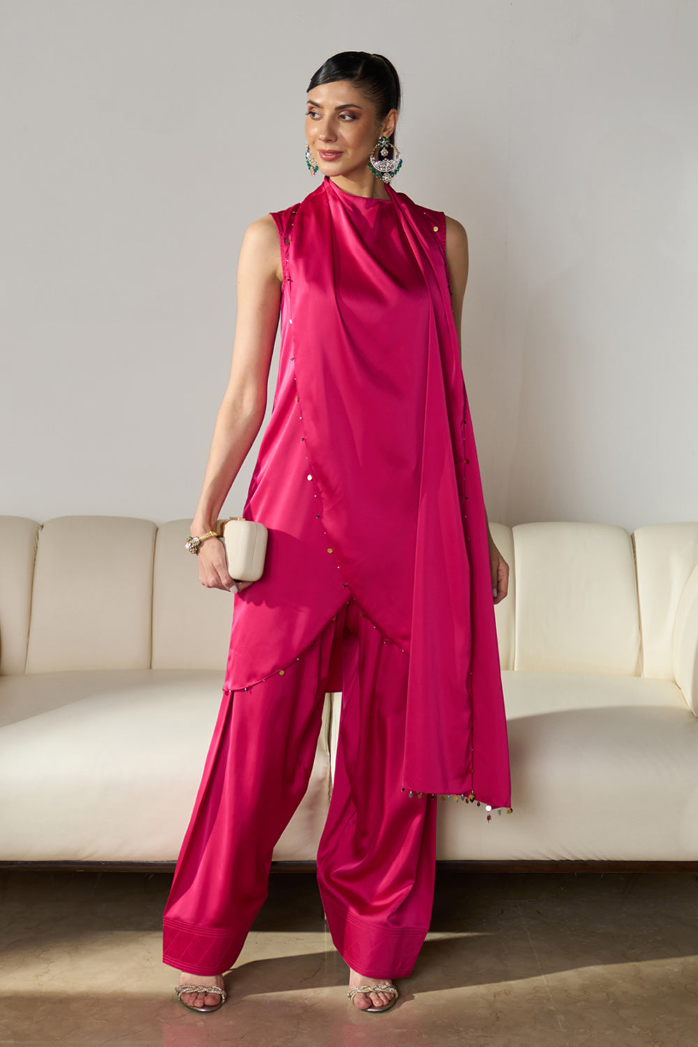 Talia Draped Set in Fuchsia