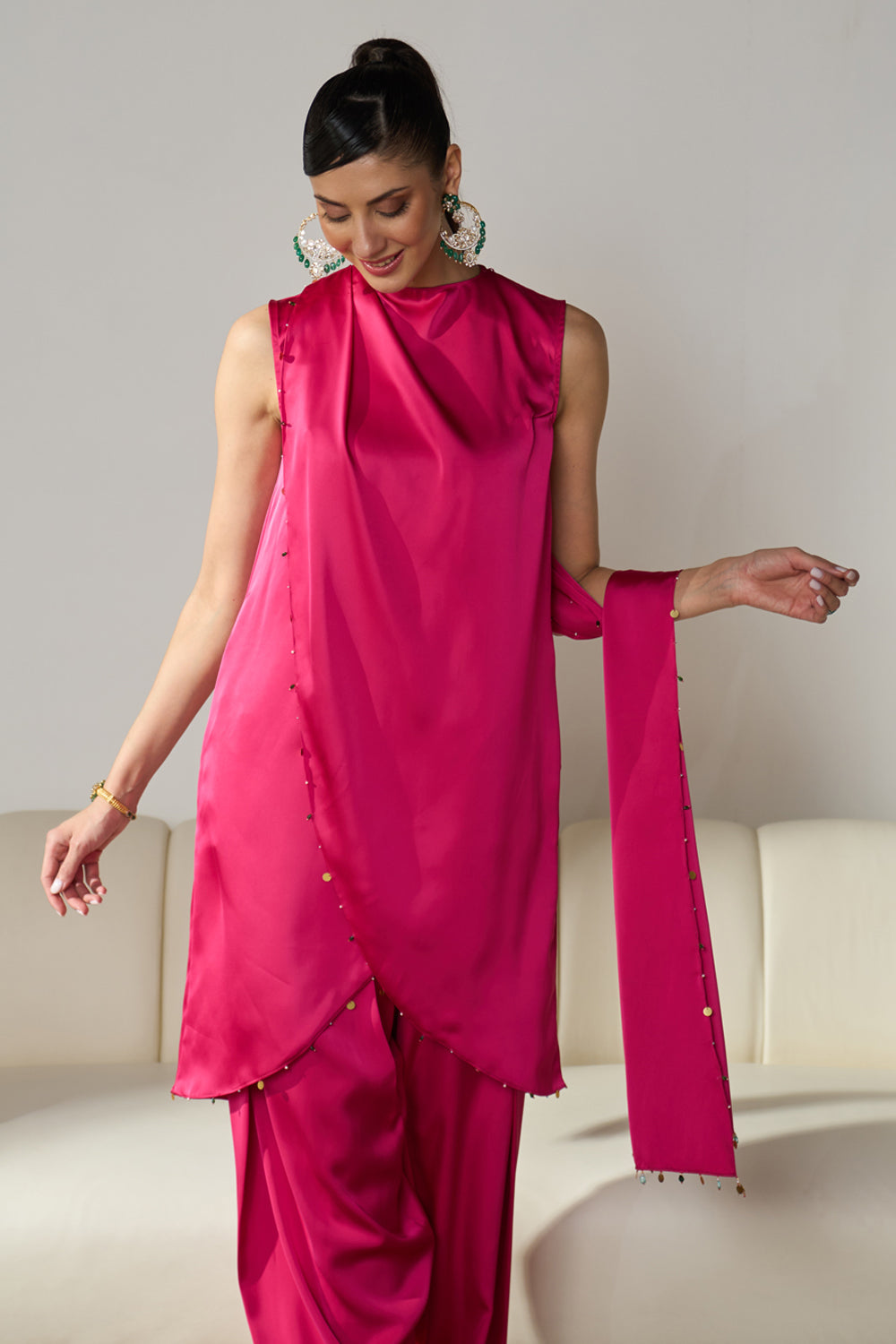 Talia Draped Set in Fuchsia