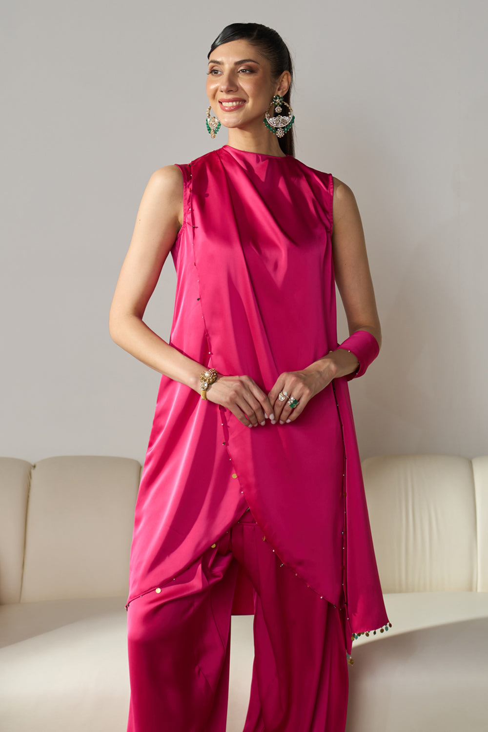 Talia Draped Set in Fuchsia