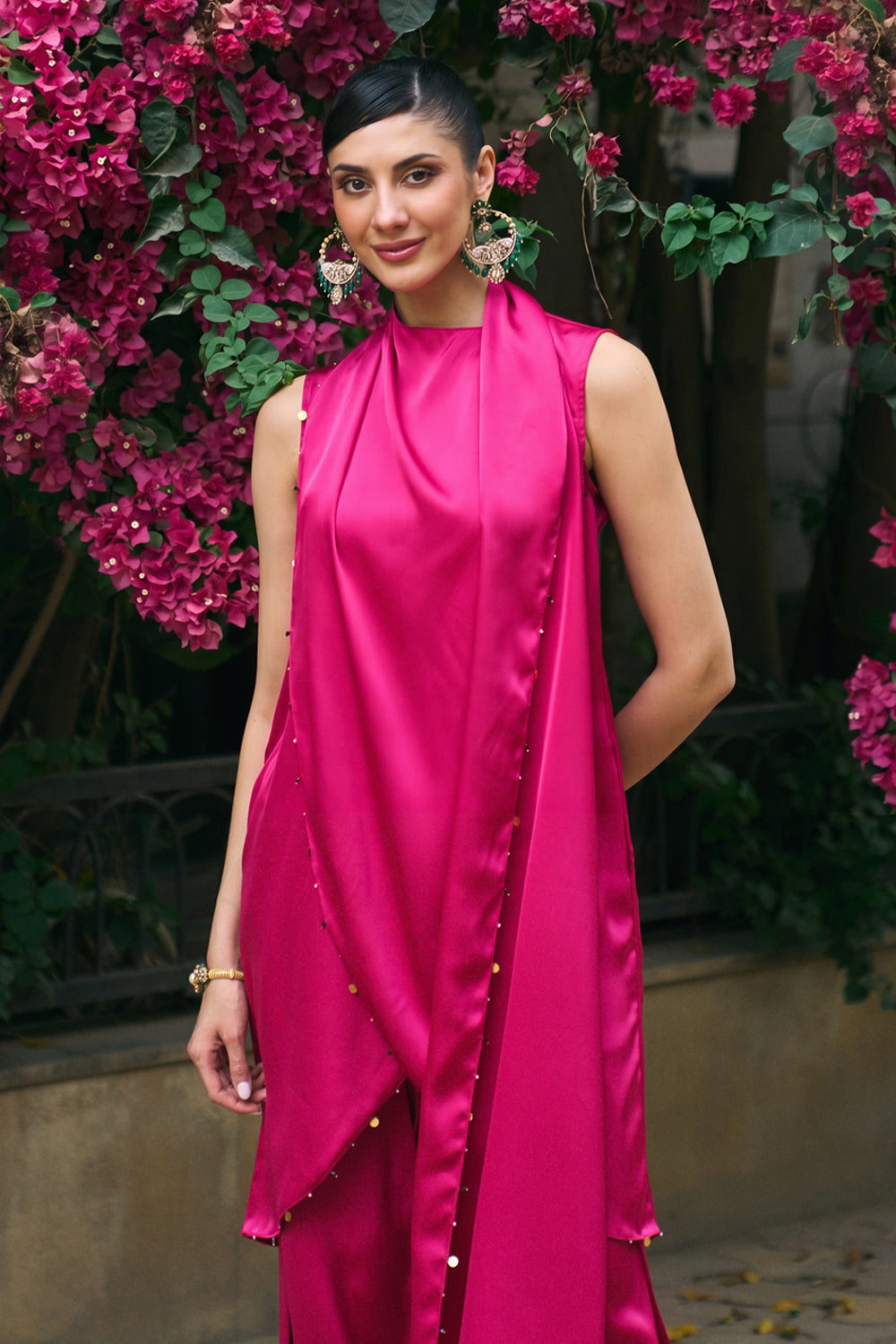 Talia Draped Set in Fuchsia