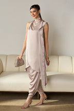 Pearl-Beige Kurta Set with Ruffled Drape
