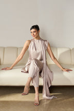Pearl-Beige Kurta Set with Ruffled Drape