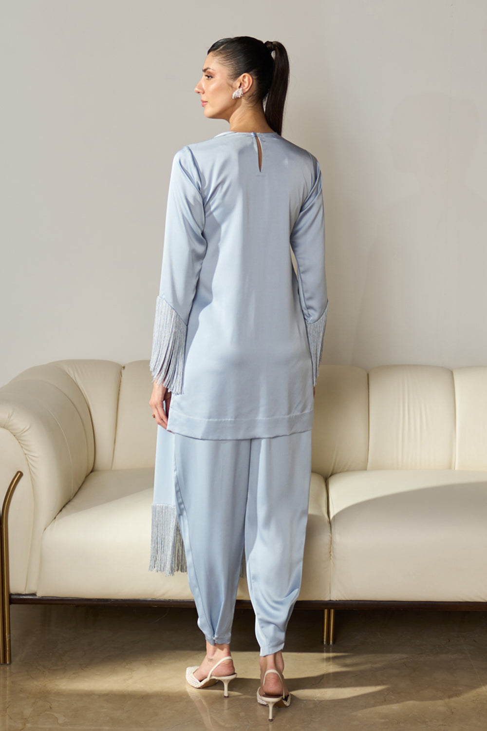 Ziva Fringed Co-ord Set (Ice Blue)