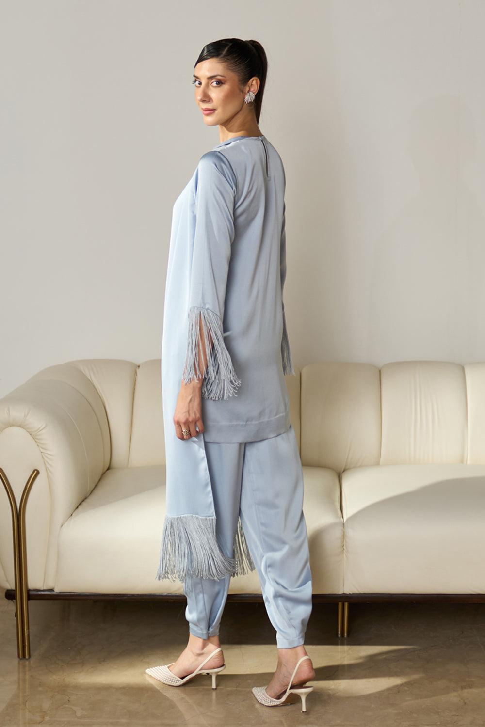 Ziva Fringed Co-ord Set (Ice Blue)