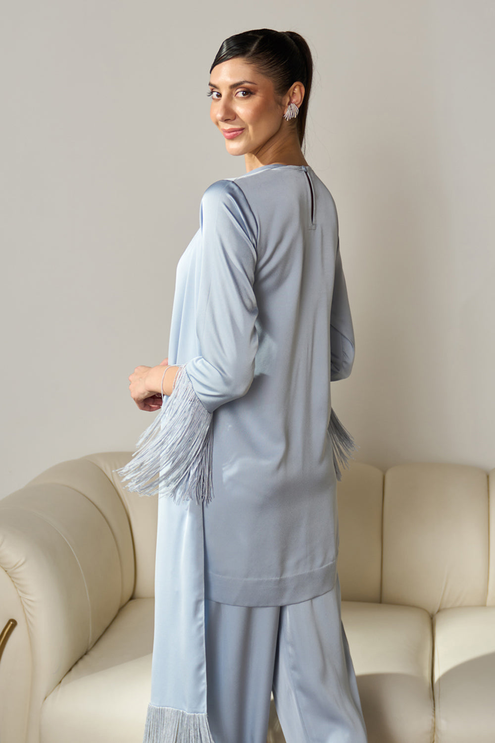 Ziva Fringed Co-ord Set (Ice Blue)