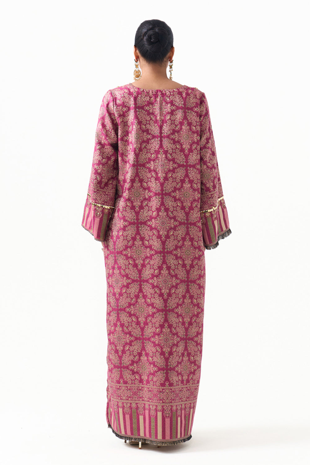 Meghna Pahwa in our Parisa Embroidered Shawl Kaftan (Fuchsia)